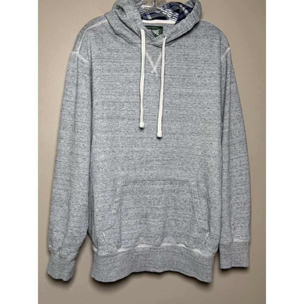 American Eagle Mens Heather Grey Plaid Lined Hoodie Sweatshirt Size M